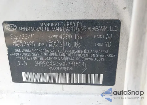 2012 Hyundai Sonata 2.4L Limited из США, поврежденный, VIN 5NPEC4AC6CH381504